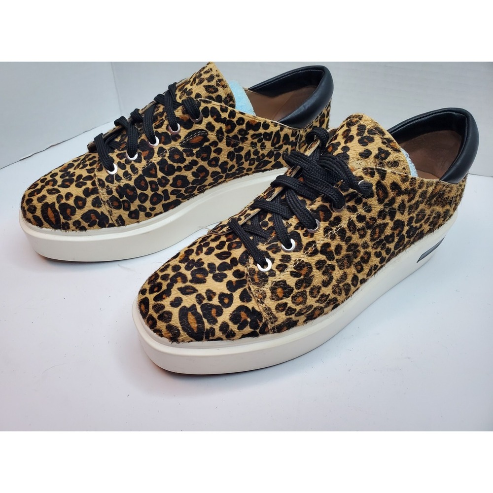 Linea Paolo Cheetah Print‎ Fur Platform Sneaker Kendra Shoes Leather Trim Sz 9 M